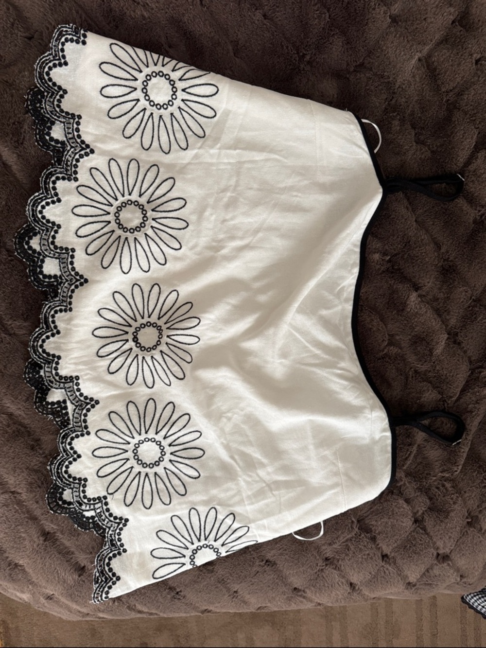 White Eyelet Crop Top with Black Daisy Embroidery